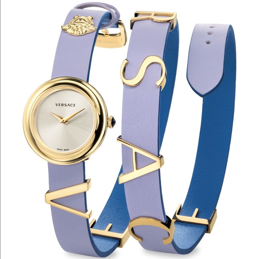 Versace stainless steel& leather strap watch